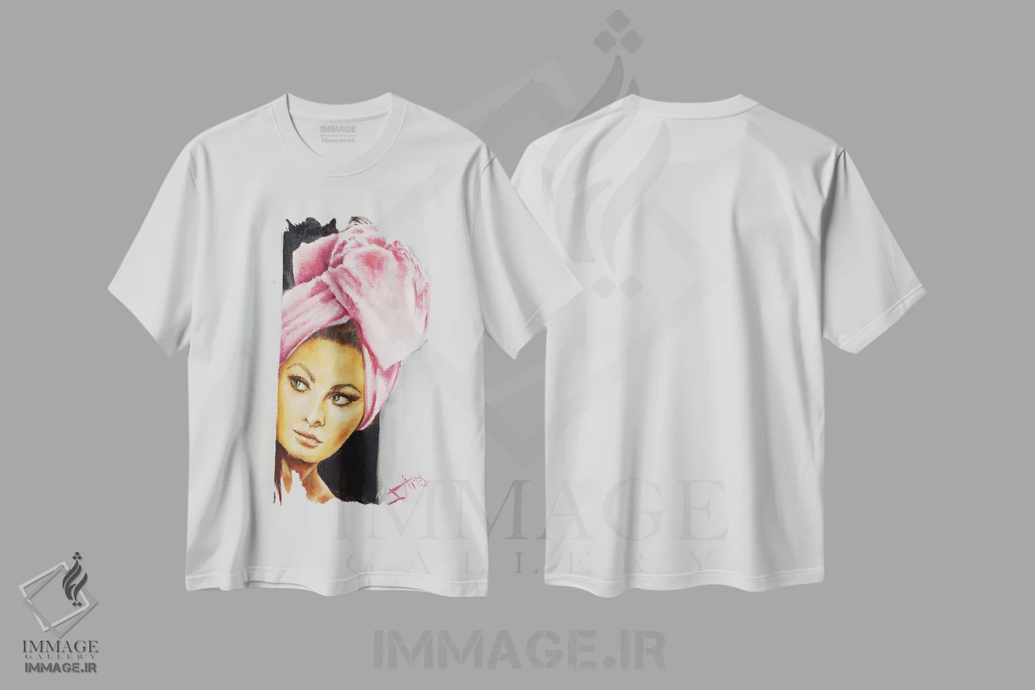 تیشرت سفید طرح دار سوفیا، هنر فاخر معاصر اثر سلمی نصرالدین | فروشگاه ایماژ