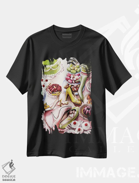 تیشرت مشکی طرح دار مهمانی پرزرق وبرق، هنر فاخر معاصر اثر سلمی نصرالدین | immage.ir