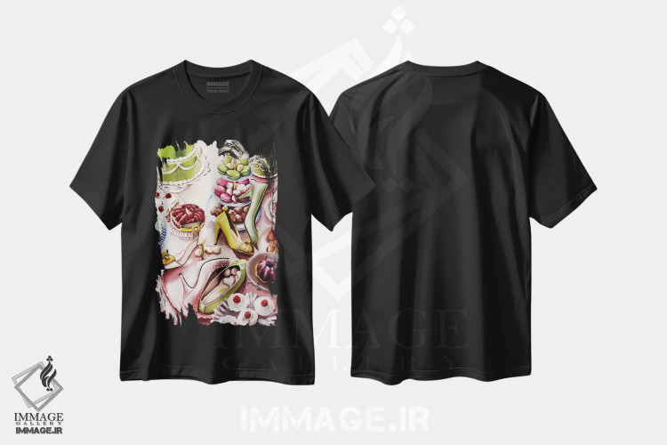 تیشرت مشکی طرح دار مهمانی پرزرق وبرق، هنر فاخر معاصر اثر سلمی نصرالدین | immage.ir