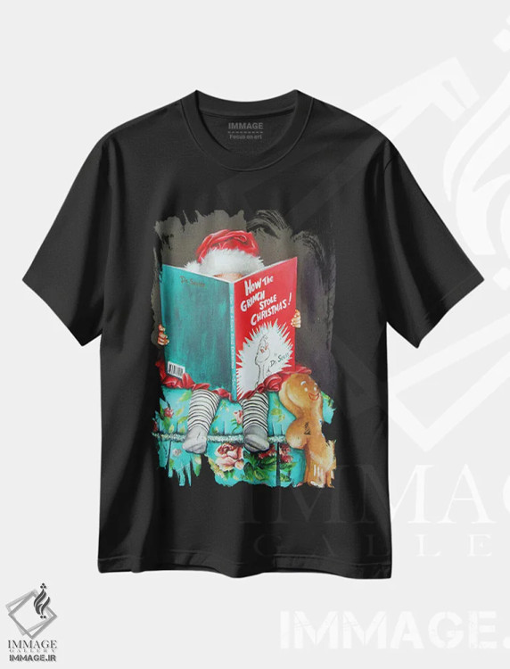 تیشرت مشکی طرح دار گرینچ، هنر فاخر معاصر اثر سلمی نصرالدین | فروشگاه ایماژ