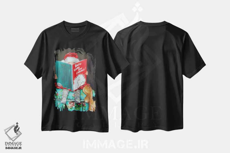 تیشرت مشکی طرح دار گرینچ، هنر فاخر معاصر اثر سلمی نصرالدین | فروشگاه ایماژ