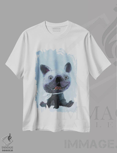 تیشرت سفید طرح دار سگ شاد، دکور معاصر اثر ناتالیا شالوشویلی | فروشگاه ایماژ