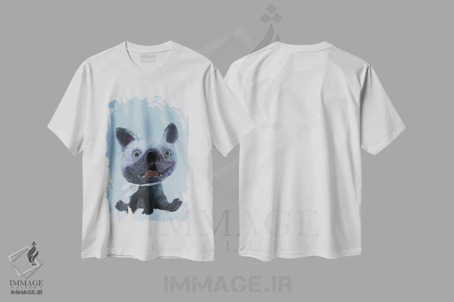 تیشرت سفید طرح دار سگ شاد، دکور معاصر اثر ناتالیا شالوشویلی | فروشگاه ایماژ