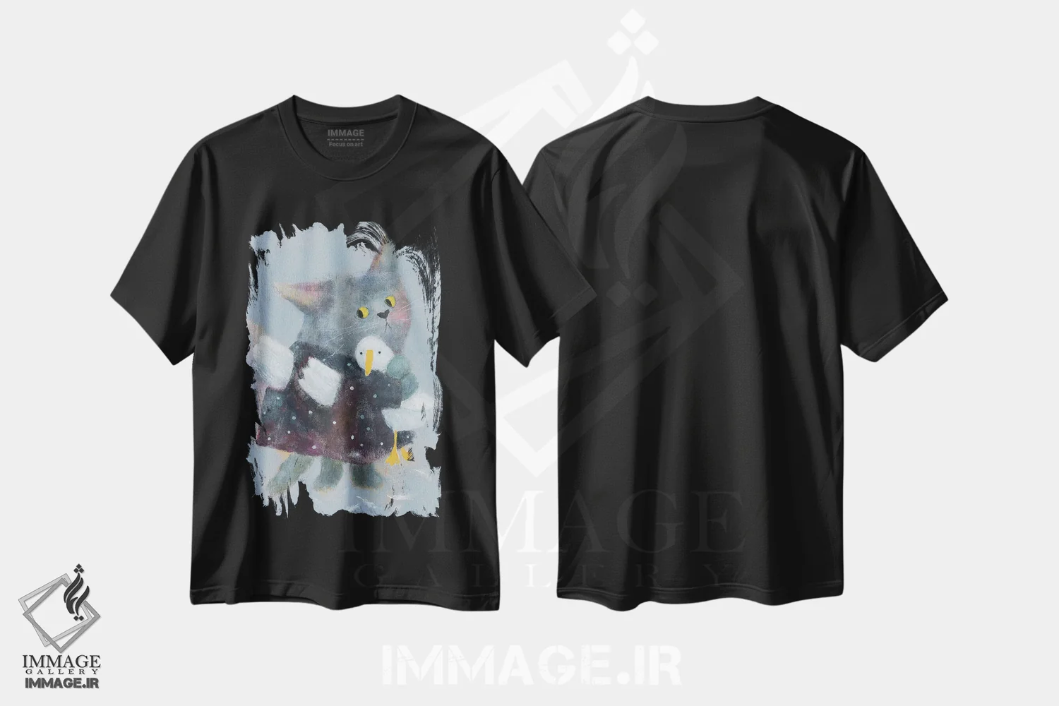 تیشرت مشکی طرح دار گربه فرشته با لباس، دکور معاصر اثر ناتالیا شالوشویلی | immage.ir