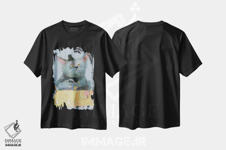 تیشرت مشکی طرح دار گربه در ماشین زرد، دکور معاصر اثر ناتالیا شالوشویلی | immage.ir