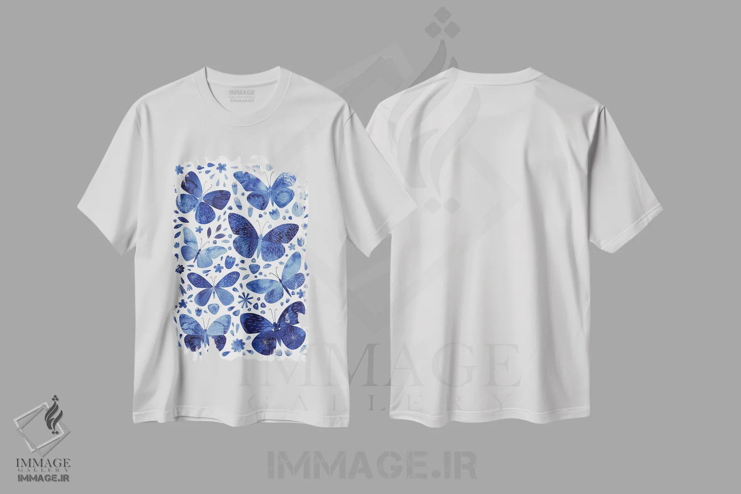 تیشرت سفید طرح دار پروانه های آبی، تزئینی اثر نیک اسکویرل | immage.ir