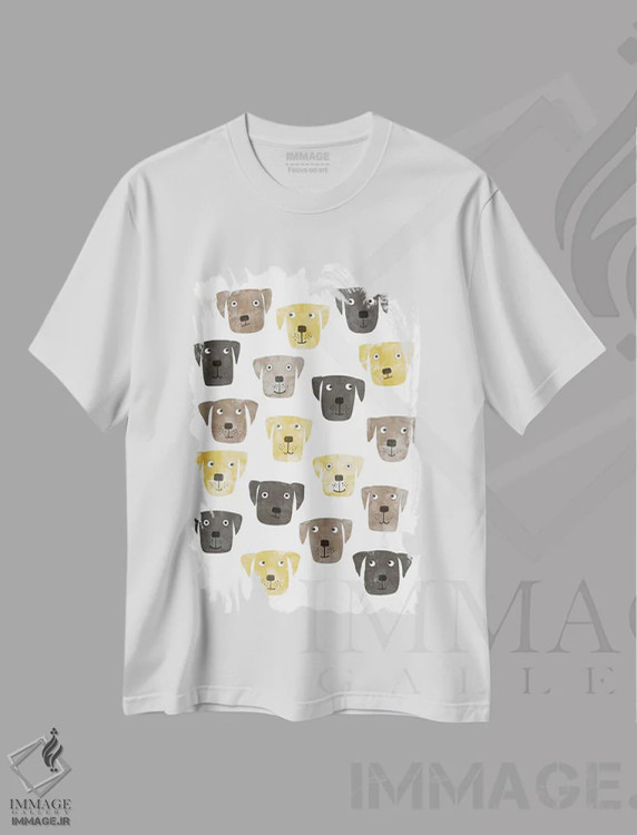 تیشرت سفید طرح دار تعداد زیادی سگ لابرادور رتریور، هنر دیجیتال اثر نیک اسکویرل | immage.ir