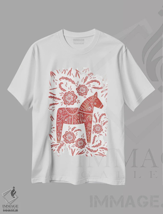 تیشرت سفید طرح دار اسب دالا، تزئینی اثر نیک اسکویرل | immage.ir
