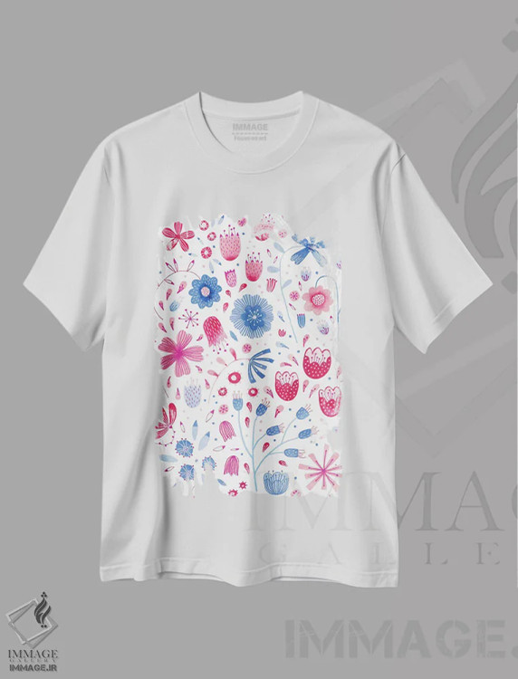 تیشرت سفید طرح دار نقاشی آبرنگ باغ انگلیسی، هنر دیجیتال اثر نیک اسکویرل | immage.ir