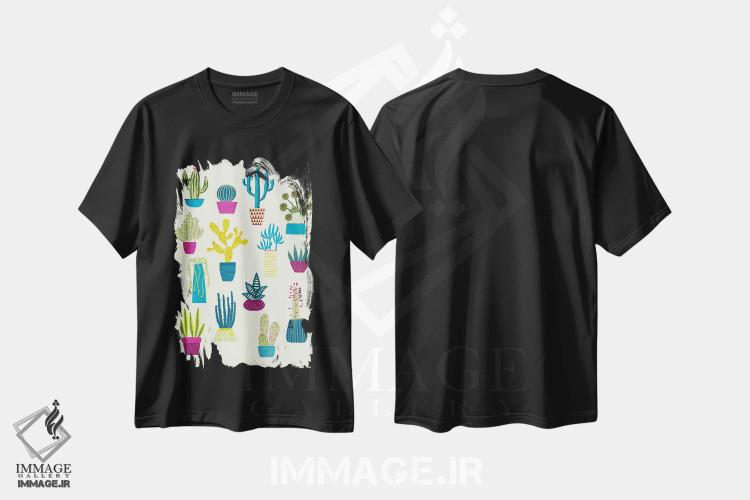 تیشرت مشکی طرح دار باغ کاکتوس، هنر دیجیتال اثر نیک اسکویرل | immage.ir