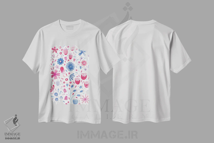تیشرت سفید طرح دار نقاشی آبرنگ باغ انگلیسی، هنر دیجیتال اثر نیک اسکویرل | immage.ir