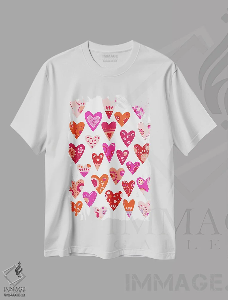 تیشرت سفید طرح دار قلب ها، هنر دیجیتال اثر نیک اسکویرل | فروشگاه ایماژ