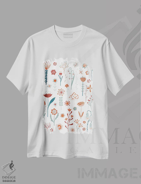 تیشرت سفید طرح دار گل های تابستان، هنر دیجیتال اثر نیک اسکویرل | فروشگاه ایماژ