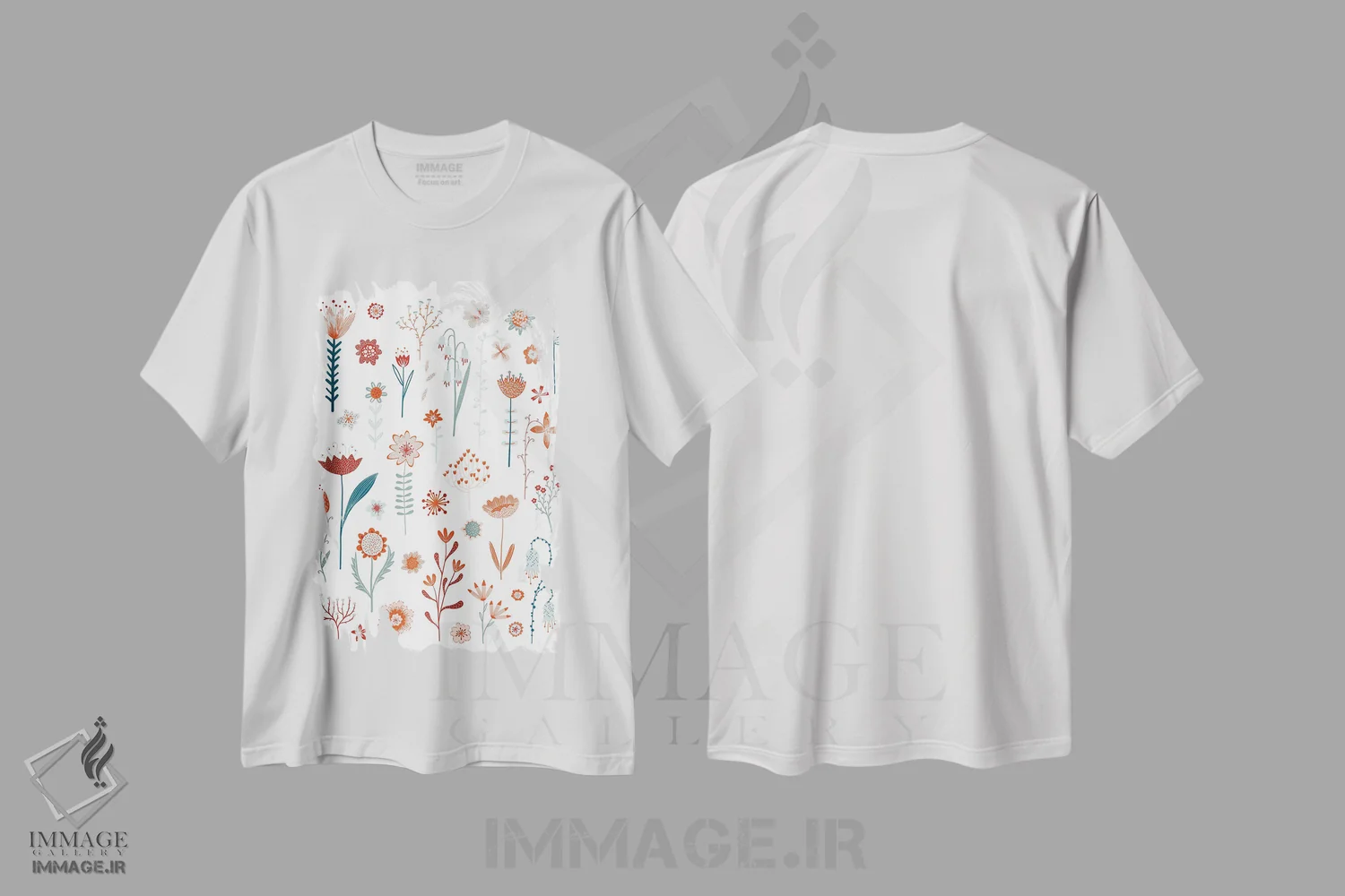 تیشرت سفید طرح دار گل های تابستان، هنر دیجیتال اثر نیک اسکویرل | فروشگاه ایماژ
