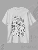 تیشرت سفید طرح دار گل های جوهری، هنر دیجیتال سیاه و سفید اثر نیک اسکویرل | immage.ir