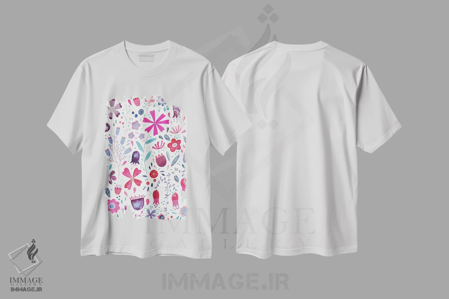 تیشرت سفید طرح دار گل های کنینگتون، هنر دیجیتال اثر نیک اسکویرل | فروشگاه ایماژ
