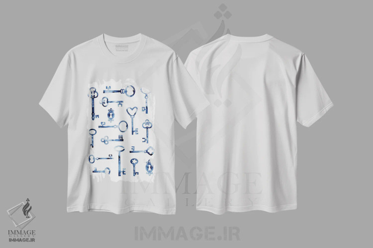 تیشرت سفید طرح دار کلیدهای آبرنگی، هنر دیجیتال اثر نیک اسکویرل | immage.ir