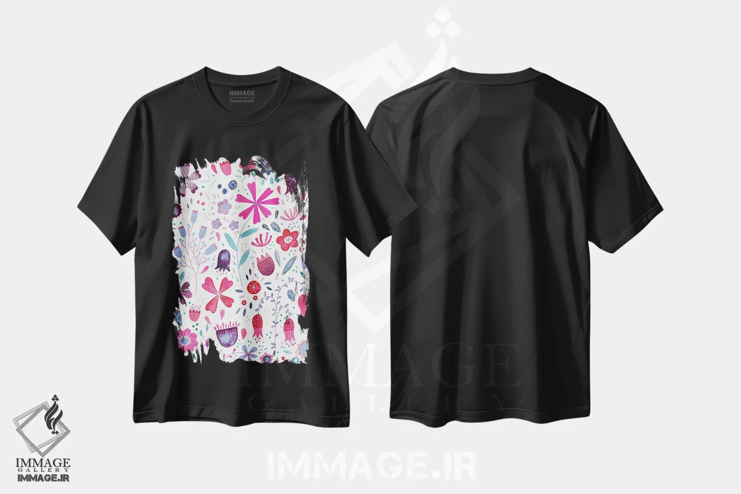 تیشرت مشکی طرح دار گل های کنینگتون، هنر دیجیتال اثر نیک اسکویرل | immage.ir