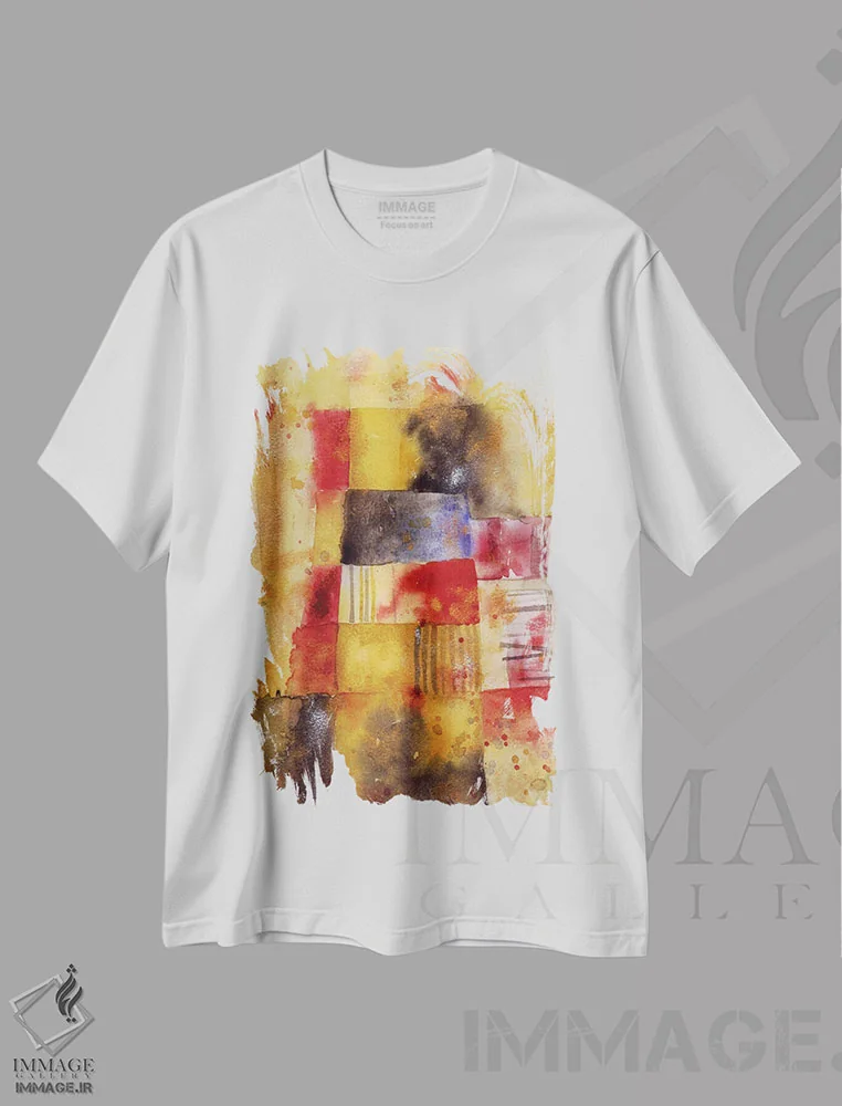 تیشرت سفید طرح دار نقاشی انتزاعی آبرنگ سپتامبر، آبستره اثر نیک اسکویرل | فروشگاه ایماژ