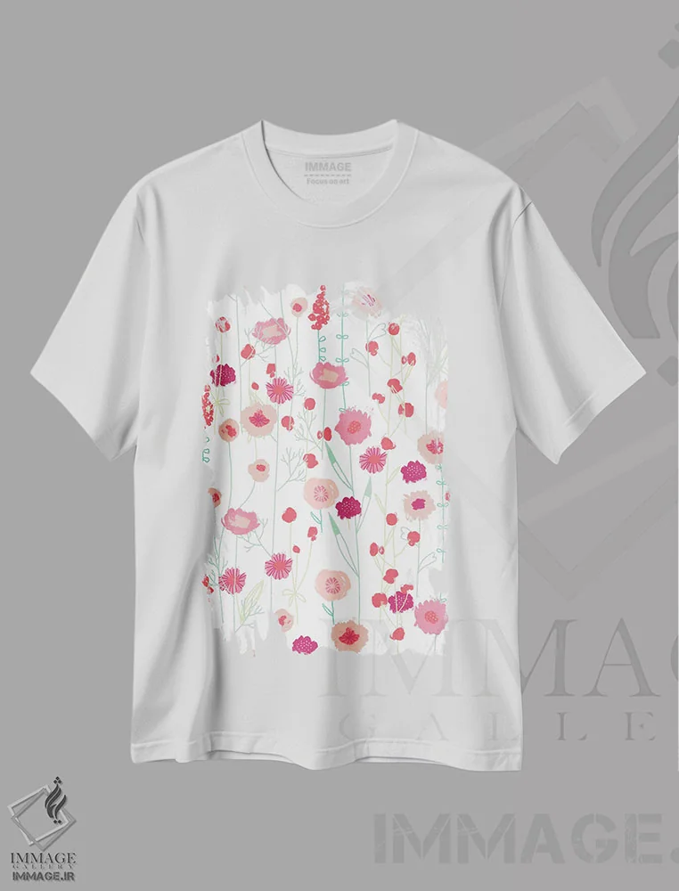تیشرت سفید طرح دار مرغزار گل های پلیموث، هنر دیجیتال اثر نیک اسکویرل | immage.ir