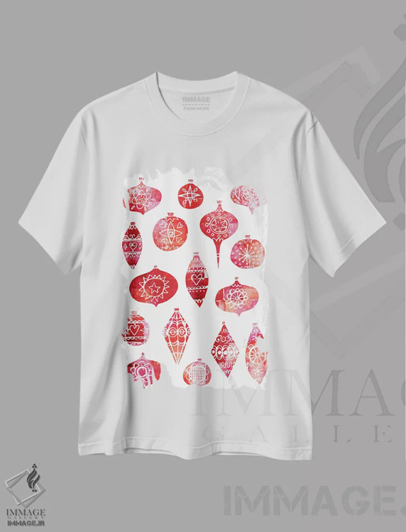 تیشرت سفید طرح دار تزئینات کریسمس رترو، تزئینی اثر نیک اسکویرل | فروشگاه ایماژ