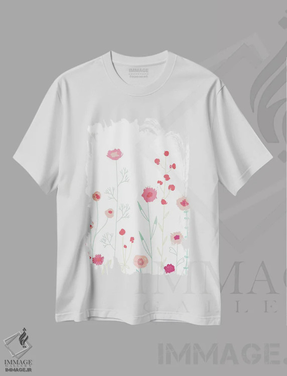 تیشرت سفید طرح دار گل های پلیموث، هنر دیجیتال اثر نیک اسکویرل | immage.ir