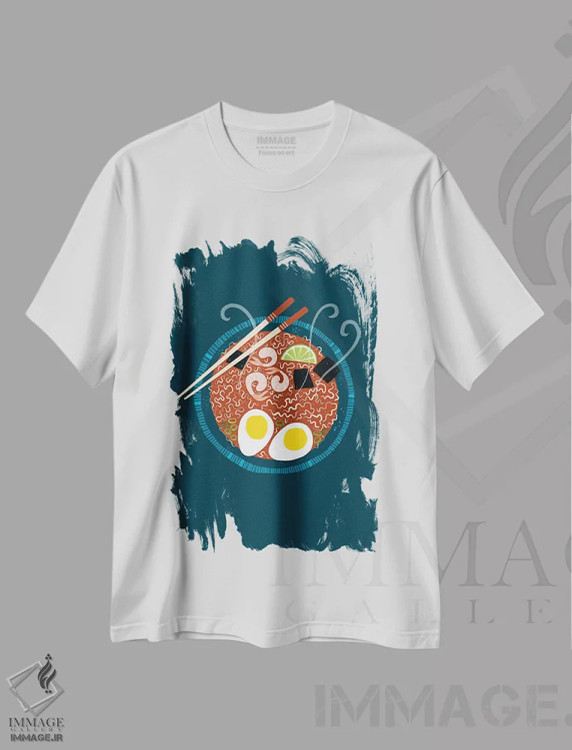 تیشرت سفید طرح دار رامن، دکور آسیایی اثر نیک اسکویرل | immage.ir