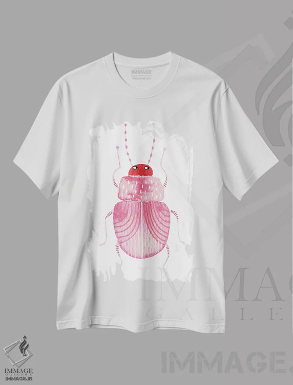 تیشرت سفید طرح دار سوسک طعنه زن، تزئینی اثر نیک اسکویرل | immage.ir