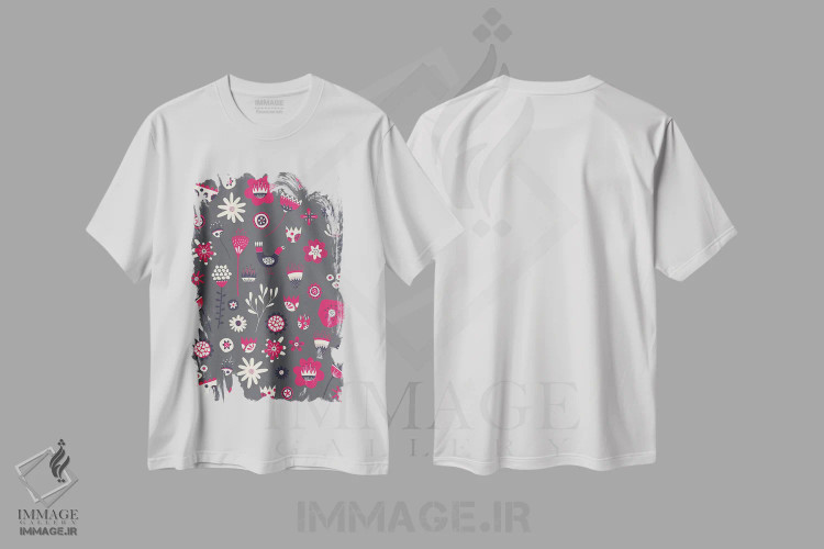 تیشرت سفید طرح دار گل های سنتی بهاری تیره، هنر دیجیتال اثر نیک اسکویرل | immage.ir