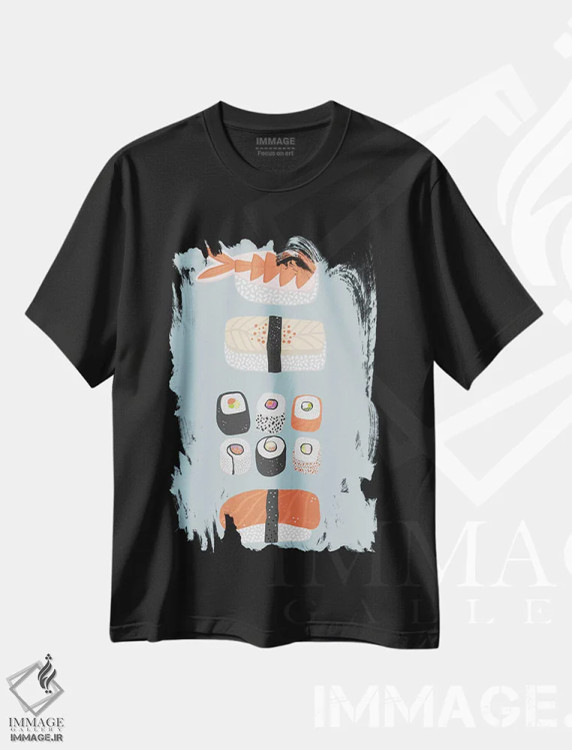 تیشرت مشکی طرح دار سوشی، دکور آسیایی اثر نیک اسکویرل | immage.ir