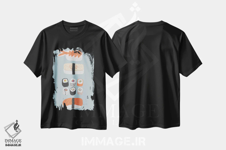 تیشرت مشکی طرح دار سوشی، دکور آسیایی اثر نیک اسکویرل | immage.ir