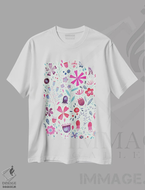 تیشرت سفید طرح دار گل های کنینگتون سبز، هنر دیجیتال اثر نیک اسکویرل | فروشگاه ایماژ