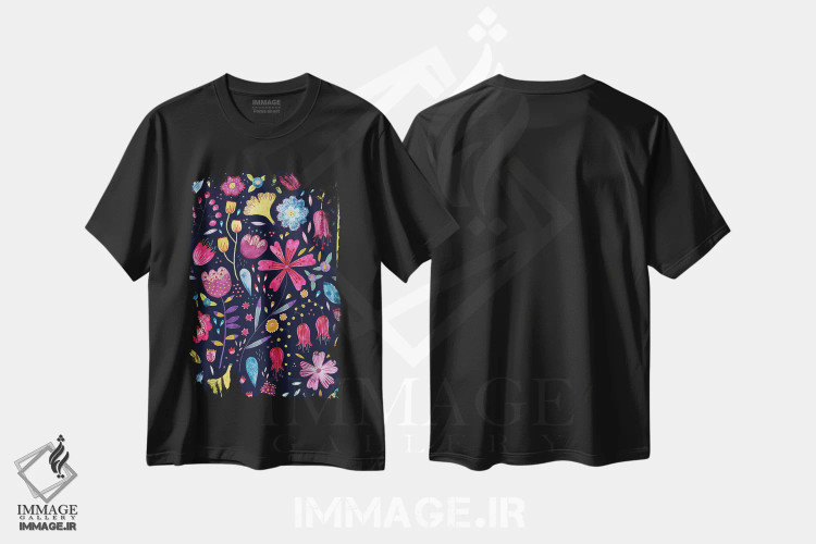 تیشرت مشکی طرح دار پرچین پاییزی تیره، هنر دیجیتال اثر نیک اسکویرل | فروشگاه ایماژ