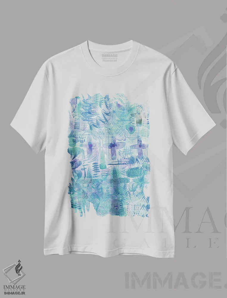 تیشرت سفید طرح دار شناور بودن، آبستره اثر نیک اسکویرل | فروشگاه ایماژ