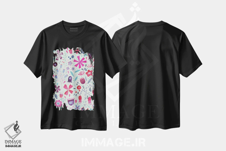 تیشرت مشکی طرح دار گل های کنینگتون سبز، هنر دیجیتال اثر نیک اسکویرل | immage.ir