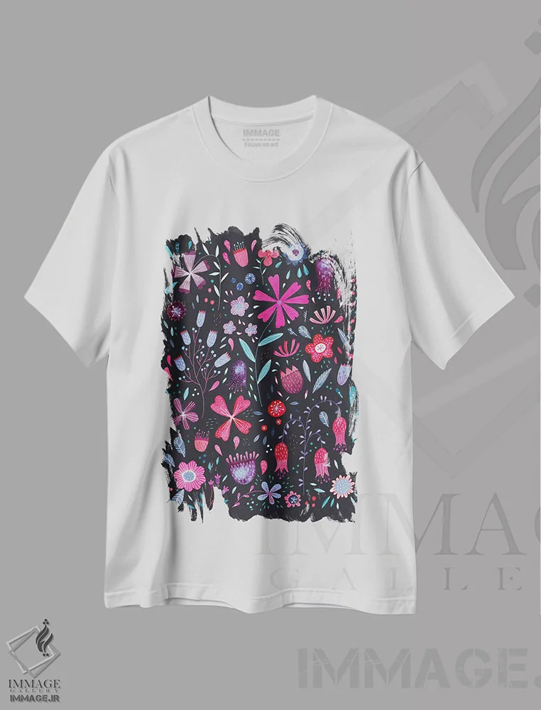 تیشرت سفید طرح دار گل های کنینگتون تیره، هنر دیجیتال اثر نیک اسکویرل | immage.ir