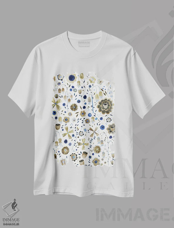 تیشرت سفید طرح دار باغ گل طلایی، هنر دیجیتال اثر نیک اسکویرل | immage.ir