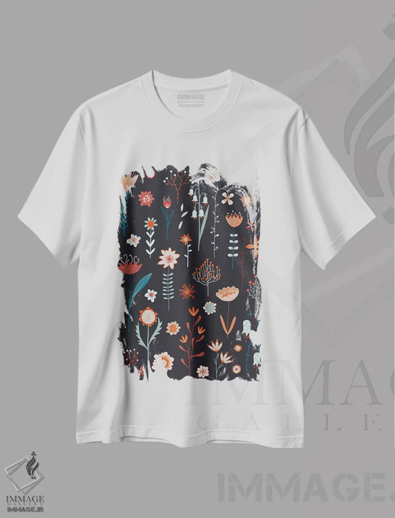 تیشرت سفید طرح دار گل های تابستانی تیره، هنر دیجیتال اثر نیک اسکویرل | immage.ir