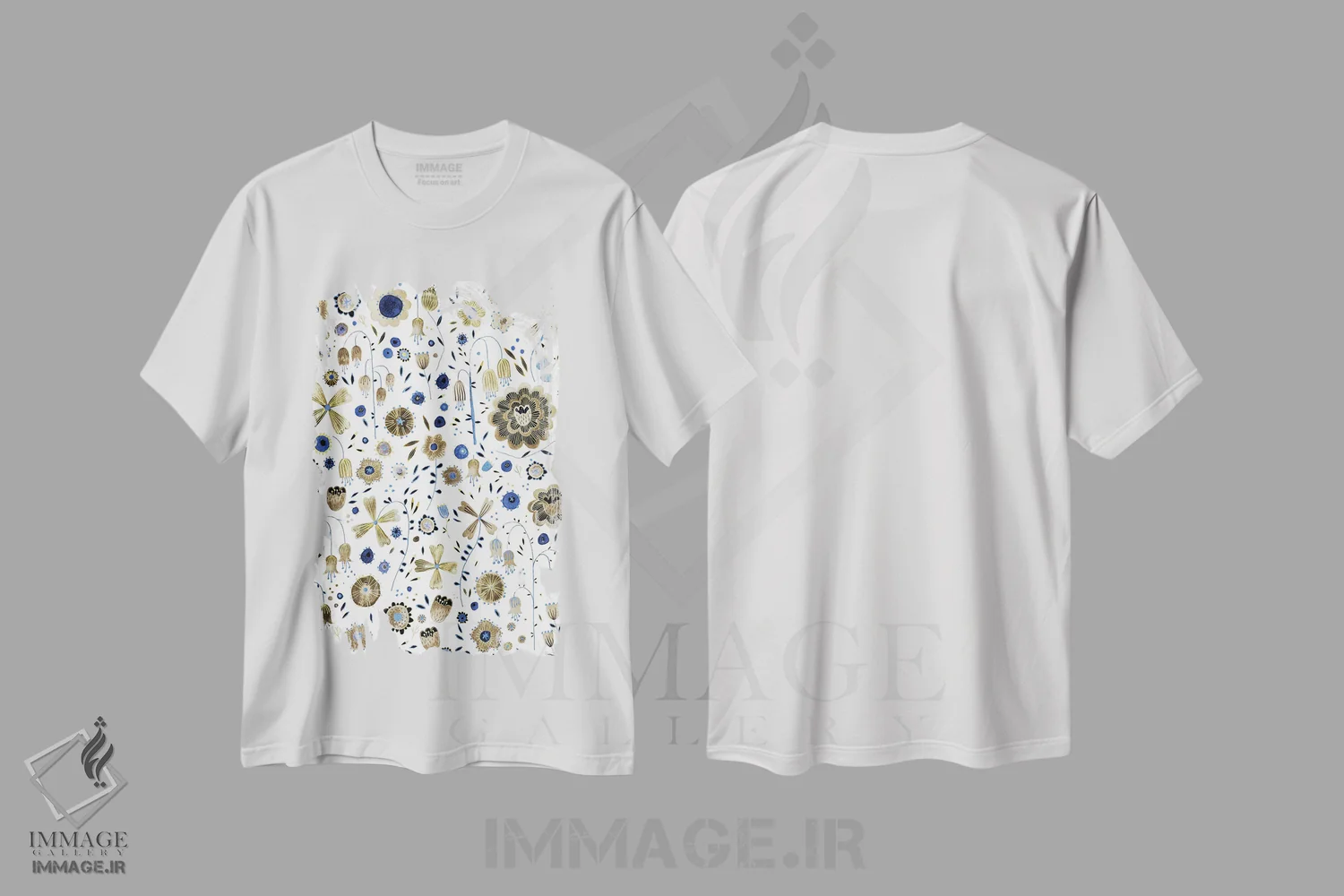 تیشرت سفید طرح دار باغ گل طلایی، هنر دیجیتال اثر نیک اسکویرل | immage.ir