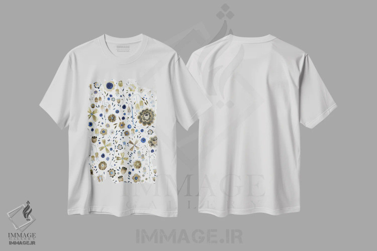 تیشرت سفید طرح دار باغ گل طلایی، هنر دیجیتال اثر نیک اسکویرل | immage.ir