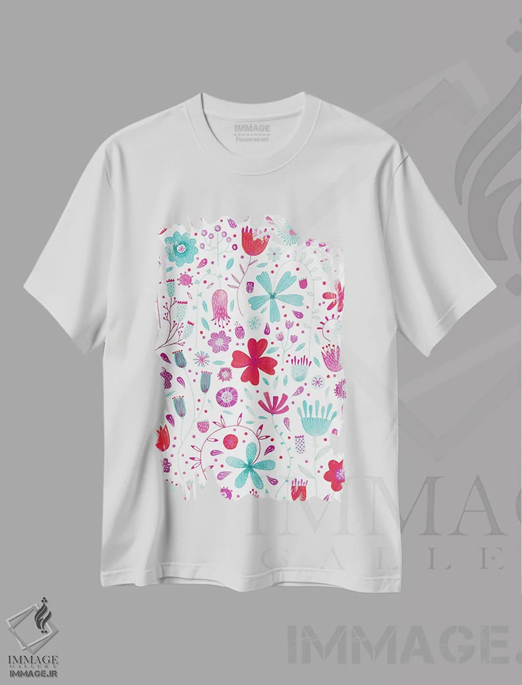 تیشرت سفید طرح دار چمنزار انگلیسی فیروزه ای، هنر دیجیتال اثر نیک اسکویرل | immage.ir