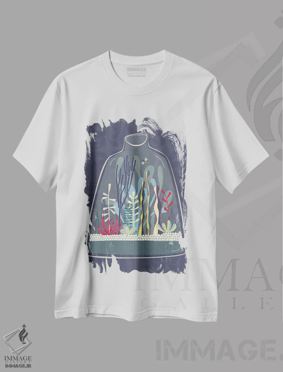 تیشرت سفید طرح دار محفظه نگهداری گیاه یا حیوان، دکور معاصر اثر نیک اسکویرل | فروشگاه ایماژ