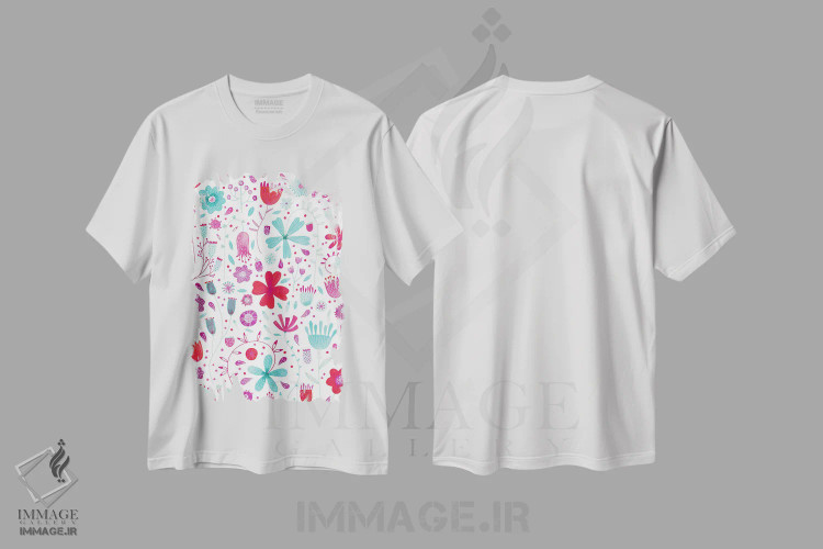 تیشرت سفید طرح دار چمنزار انگلیسی فیروزه ای، هنر دیجیتال اثر نیک اسکویرل | immage.ir