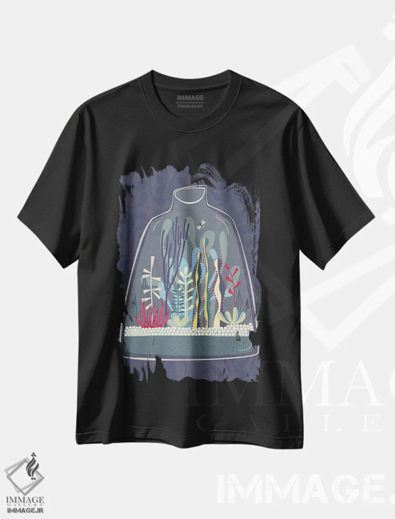 تیشرت مشکی طرح دار محفظه نگهداری گیاه یا حیوان، دکور معاصر اثر نیک اسکویرل | immage.ir