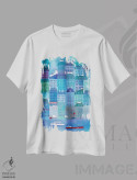 تیشرت سفید طرح دار آبی های پاریس، تزئینی اثر نیک اسکویرل | immage.ir