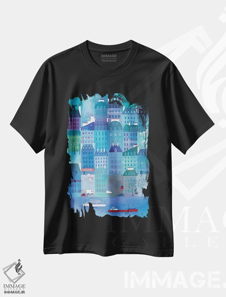تیشرت مشکی طرح دار آبی های پاریس، تزئینی اثر نیک اسکویرل | فروشگاه ایماژ
