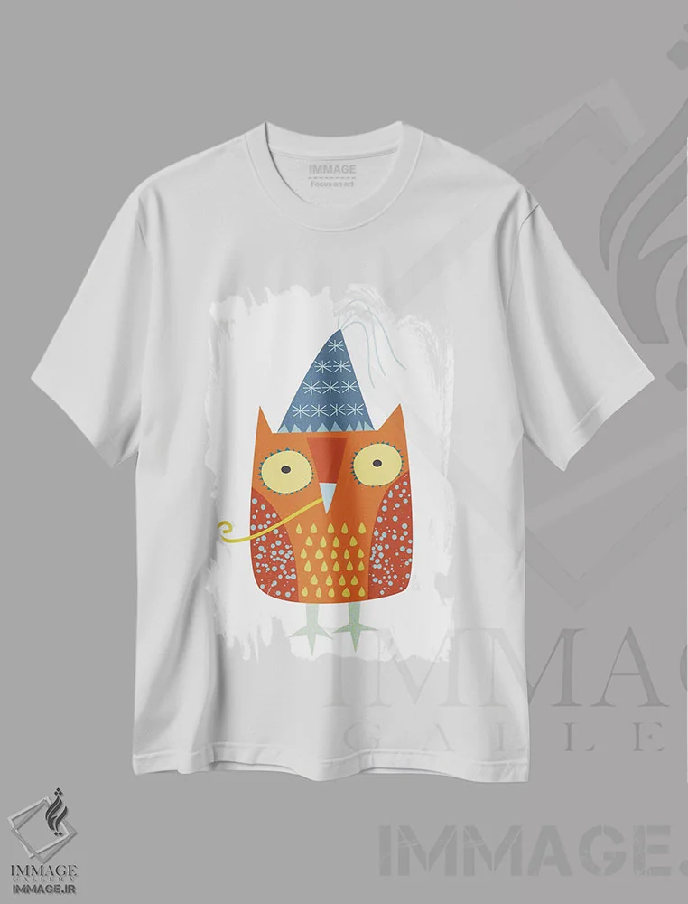 تیشرت سفید طرح دار جغد مهمانی، تزئینی اثر نیک اسکویرل | فروشگاه ایماژ