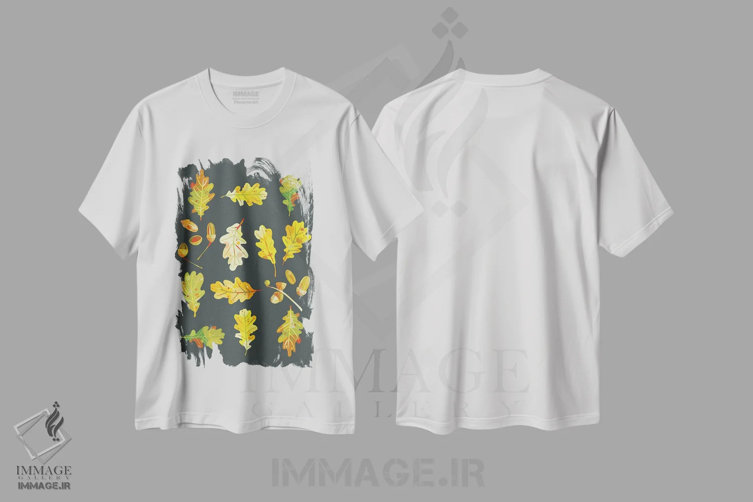 تیشرت سفید طرح دار برگ بلوط و بلوط ها، تزئینی اثر نیک اسکویرل | immage.ir