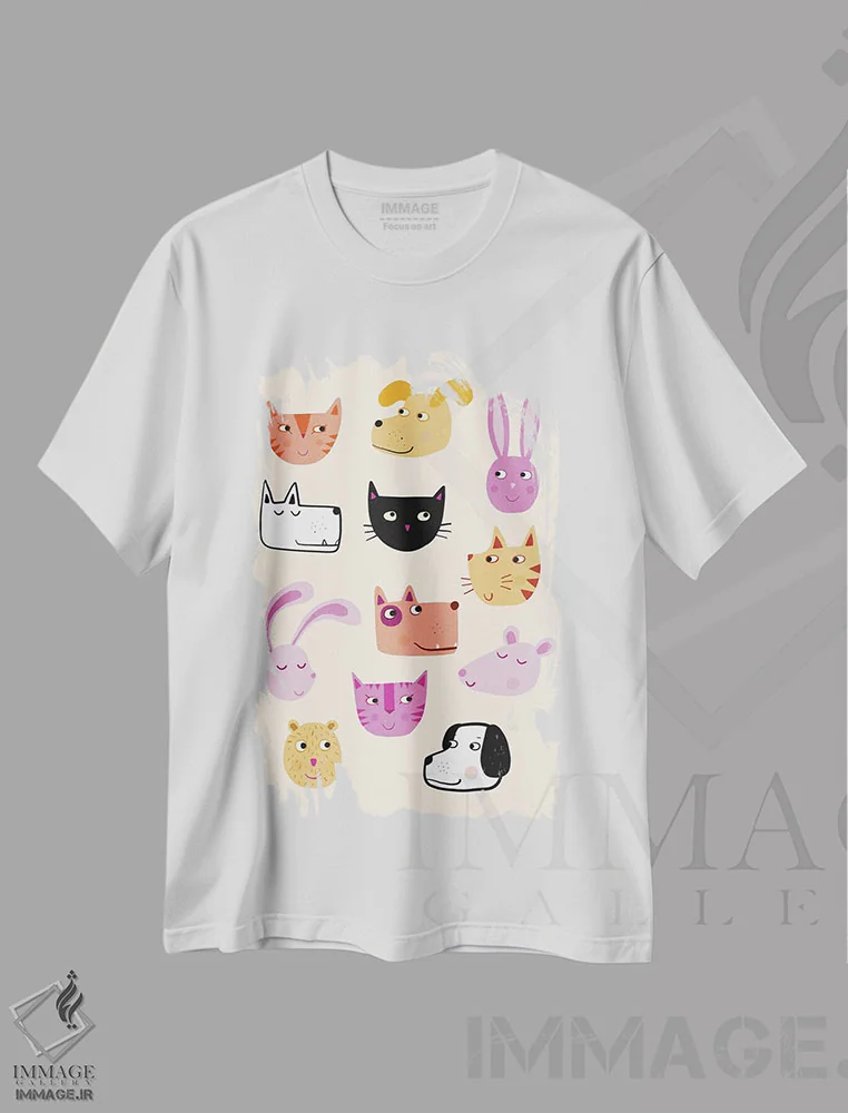 تیشرت سفید طرح دار همه حیوانات خانگی، تزئینی اثر نیک اسکویرل | فروشگاه ایماژ