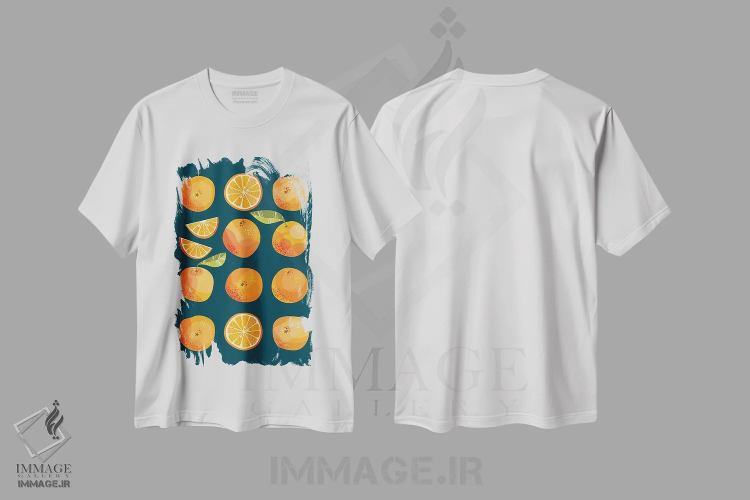 تیشرت سفید طرح دار پرتقال ها در تاریکی، هنر دیجیتال اثر نیک اسکویرل | immage.ir